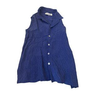 Chicos Private Edition Sz L Sleeveless Textured Mother of Pearl Button-Down Top